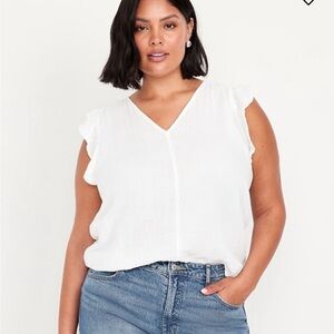Women's White Ruffle Sleeve Top-Old Navy